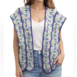 Crocheted Handmade Women’s Purple Multicolor Vest